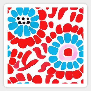 Bright red and turquoise abstract retro flowers Sticker